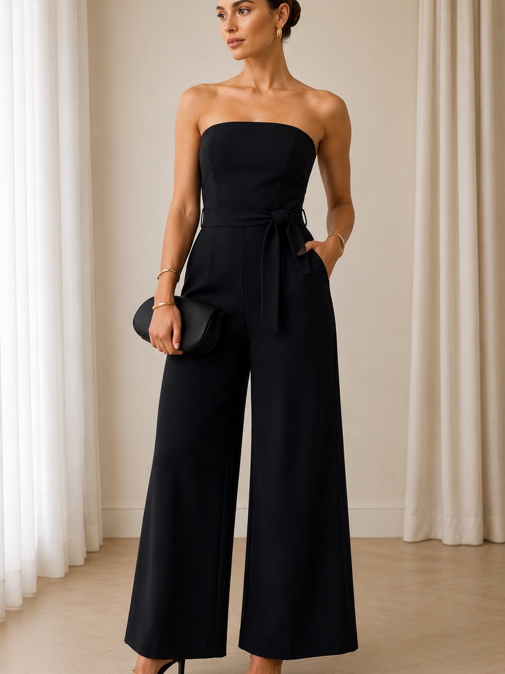 LIKELY NYC Strapless Wide Leg Jumpsuit – Black – Main Character Energy
